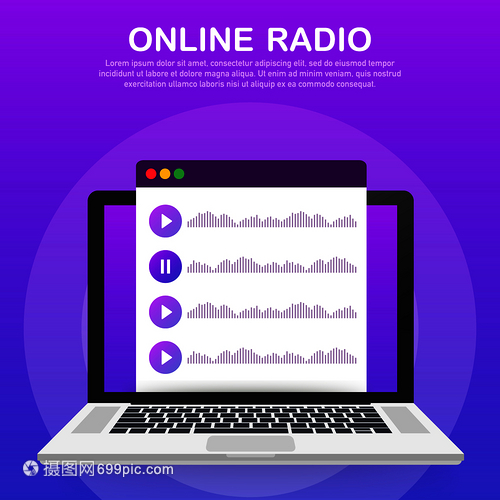 網絡在線無電流聽人們放松覺舞蹈音樂應用播放列表在線歌曲廣播電臺矢量存圖解等概念